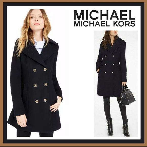 MICHAEL Michael Kors Jackets & Blazers - Michael Michael Kors Black Wool Blend Double Breasted Coat w/ Gold Buttons Sz XL